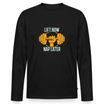 Lift Now Siete plus tard - T-shirt manches longues Premium bio Homme - noir - Devant - Nico (187cm)