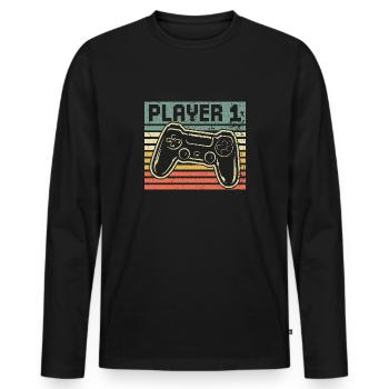 Player 1 Player 2 - Gamer Vater Sohn Partnerlook - Männer Premium Bio Langarmshirt - Schwarz - Vorne - Nico (187cm)