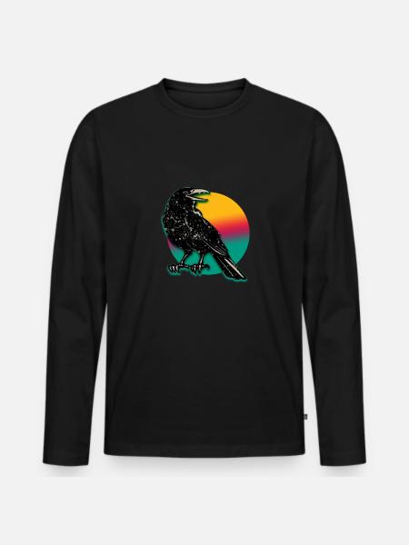 Krähe Bunt - Männer Premium Bio Langarmshirt - Schwarz