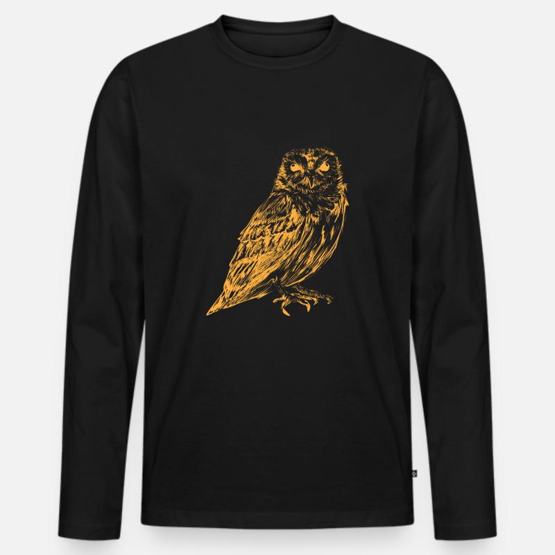 gelbe Eule - Männer Premium Bio Langarmshirt - Schwarz