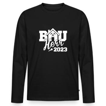 Bauherr 2023 Baustelle Hausbau Eigenheim Bau - Männer Premium Bio Langarmshirt - Schwarz - Vorne - Nico (187cm)