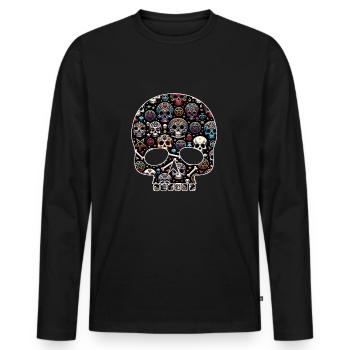 Motif de crâne décoratif coloré - T-shirt manches longues Premium bio Homme - noir - Devant - Nico (187cm)