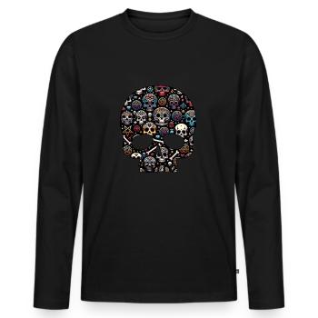 Motif de crâne décoratif coloré - T-shirt manches longues Premium bio Homme - noir - Devant - Nico (187cm)