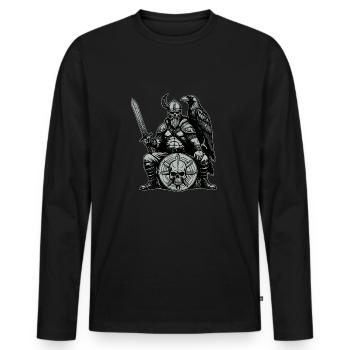 Wikinger mit Schwert, Schild und Rabe - Männer Premium Bio Langarmshirt - Schwarz - Vorne - Nico (187cm)