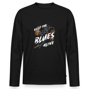 Le blues est vivant Gardez le blues vivant - T-shirt manches longues Premium bio Homme - noir - Devant - Nico (187cm)
