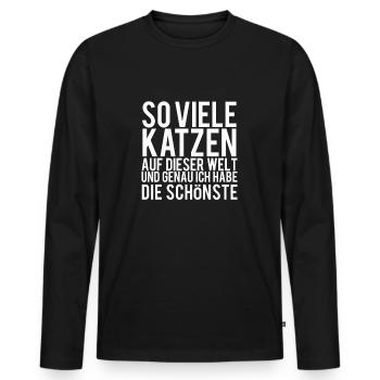 Lustiger Katzen Spruch - Männer Premium Bio Langarmshirt - Schwarz - Vorne - Nico (187cm)