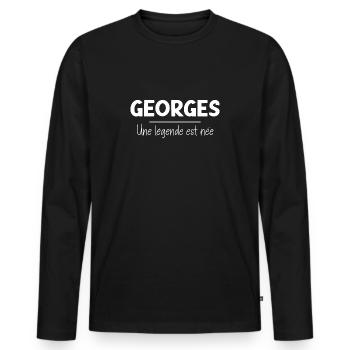 Georges prénom humour cadeau drôle anniversaire - T-shirt manches longues Premium bio Homme - noir - Devant - Nico (187cm)