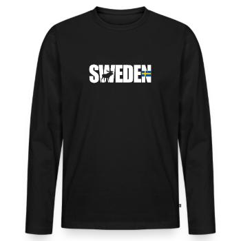 La Suède avec l’orignal et le drapeau - T-shirt manches longues Premium bio Homme - noir - Devant - Nico (187cm)