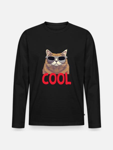 Cool Katze - Cool Cat - Männer Premium Bio Langarmshirt - Schwarz