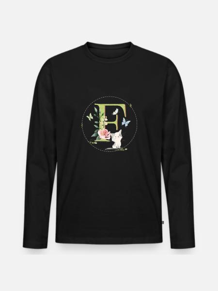 Initial letter F with cat - Men's Premium Organic Long Sleeve Shirt - black
