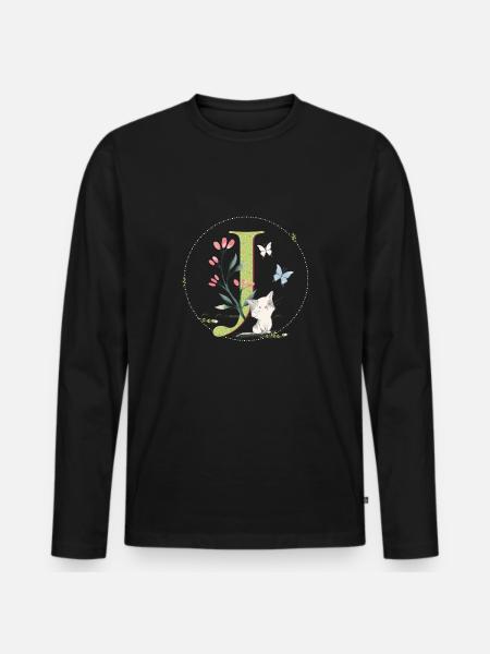 Lettre initiale J avec chat - T-shirt manches longues Premium bio Homme - noir
