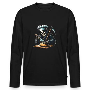 Crâne squelette faucheur coupe le pain - T-shirt manches longues Premium bio Homme - noir - Devant - Nico (187cm)