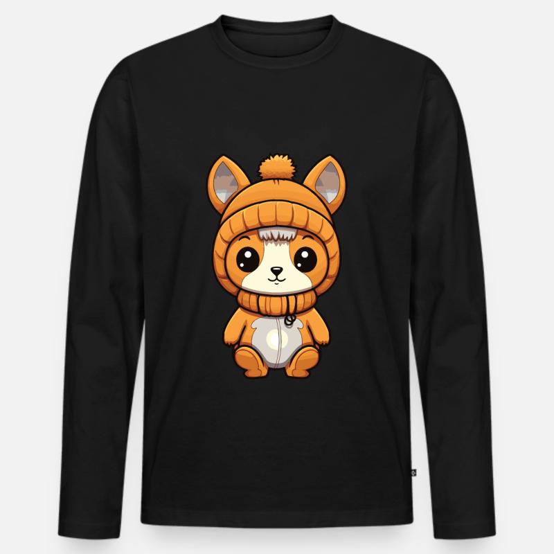 Eichhörnchen Winter Comic Niedlich - Männer Premium Bio Langarmshirt - Schwarz