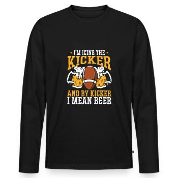Je voyage le kicker avec de la bière - T-shirt manches longues Premium bio Homme - noir - Devant - Nico (187cm)