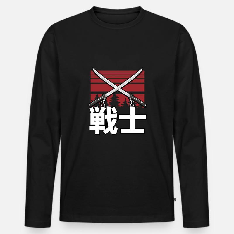 Zwei Samurai krieger katana - Männer Premium Bio Langarmshirt - Schwarz