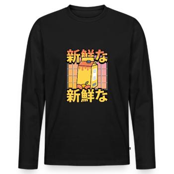 Jus d’orange kawaii sucré - T-shirt manches longues Premium bio Homme - noir - Devant - Nico (187cm)