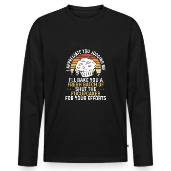 Je vais vous faire cuire un cupcake - T-shirt manches longues Premium bio Homme - noir - Devant - Nico (187cm)