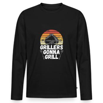 Grillers Will Grill - Men's Premium Organic Long Sleeve Shirt - black - Front - Nico (187cm)