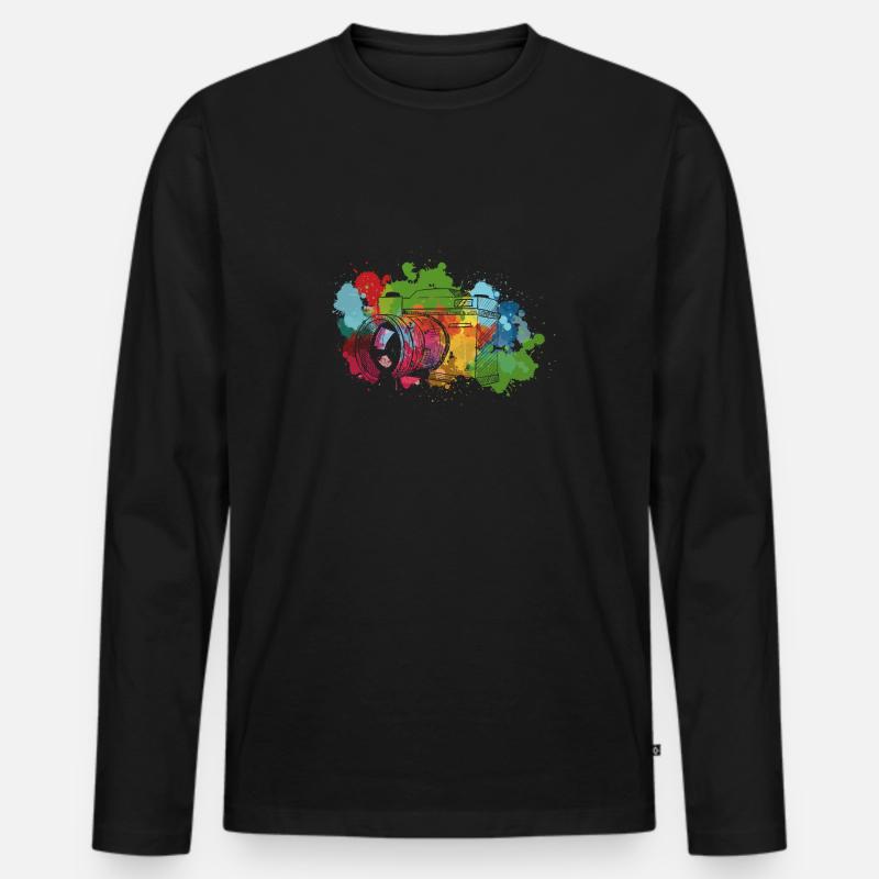 Farbspritzer Digitalkamera - Männer Premium Bio Langarmshirt - Schwarz