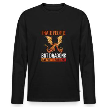 I hate people except dragons - Men's Premium Organic Long Sleeve Shirt - black - Front - Nico (187cm)