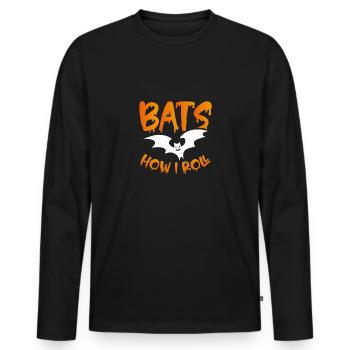 Fledermaus wie ich mich bewege - Männer Premium Bio Langarmshirt - Schwarz - Vorne - Nico (187cm)