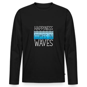 Happiness comes in waves - Men's Premium Organic Long Sleeve Shirt - black - Front - Nico (187cm)