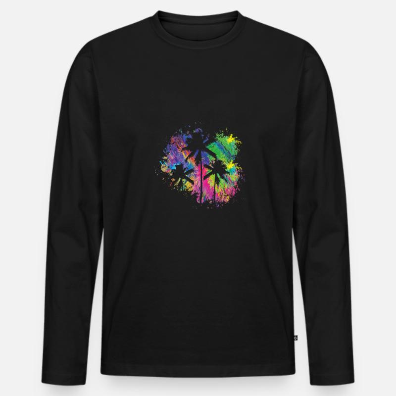 Sommerpalmen Bunt - Männer Premium Bio Langarmshirt - Schwarz