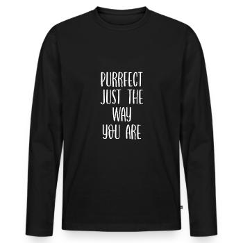Purrs exactly as you are - Men's Premium Organic Long Sleeve Shirt - black - Front - Nico (187cm)