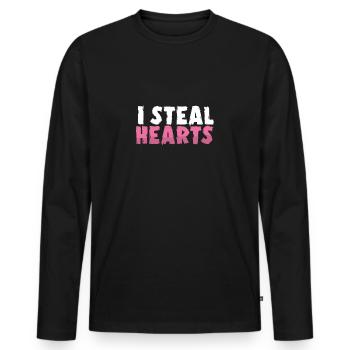 Je vole des cœurs le jour de la Saint-Valentin - T-shirt manches longues Premium bio Homme - noir - Devant - Nico (187cm)