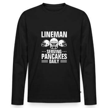 Lineman Serves Pancakes Daily - Men's Premium Organic Long Sleeve Shirt - black - Front - Nico (187cm)