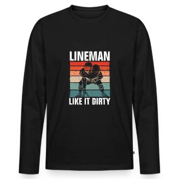 Lineman likes it dirty vintage - Men's Premium Organic Long Sleeve Shirt - black - Front - Nico (187cm)
