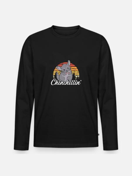 Süßes Chinchilla Retro - Männer Premium Bio Langarmshirt - Schwarz