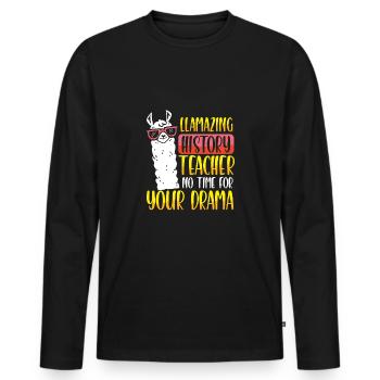 Lama History Teacher - Men's Premium Organic Long Sleeve Shirt - black - Front - Nico (187cm)