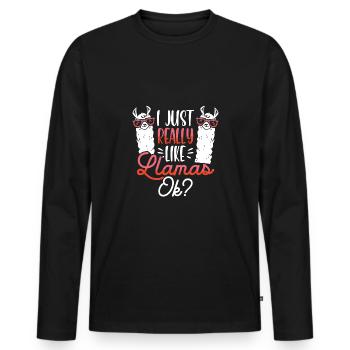 I like llamas very much - Men's Premium Organic Long Sleeve Shirt - black - Front - Nico (187cm)