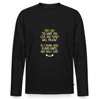 Ich habe Bier getrunken und Dart - Männer Premium Bio Langarmshirt - Schwarz - Vorne - Nico (187cm)