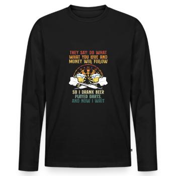 Ich habe Bier getrunken und Retro Dart - Männer Premium Bio Langarmshirt - Schwarz - Vorne - Nico (187cm)
