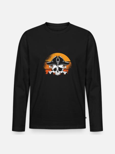 Pirate Skull Retro sun - Men's Premium Organic Long Sleeve Shirt - black