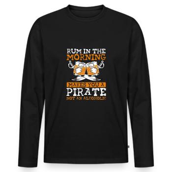 Le rhum du matin fait de vous un pirate - T-shirt manches longues Premium bio Homme - noir - Devant - Nico (187cm)