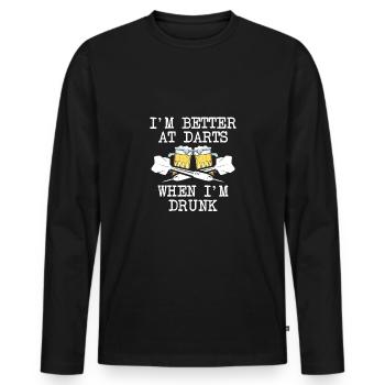 Je suis meilleur aux fléchettes avec de la bière - T-shirt manches longues Premium bio Homme - noir - Devant - Nico (187cm)