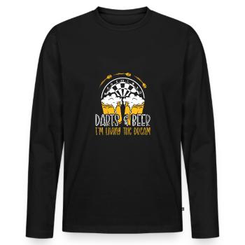 Je vis le rêve des fléchettes et de la bière - T-shirt manches longues Premium bio Homme - noir - Devant - Nico (187cm)