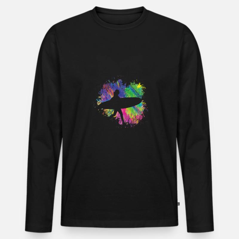 Sommersurfer Mit Brett - Männer Premium Bio Langarmshirt - Schwarz