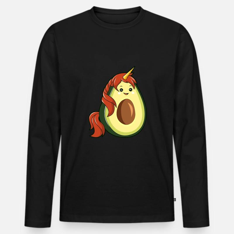 Einhorn Avocado - Männer Premium Bio Langarmshirt - Schwarz