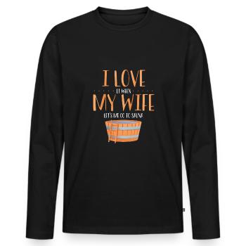 J’aime ma femme dans le sauna - T-shirt manches longues Premium bio Homme - noir - Devant - Nico (187cm)