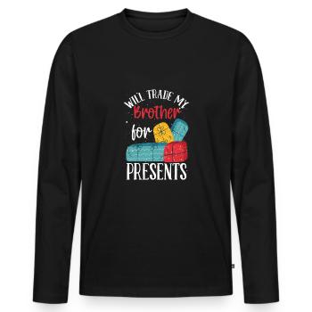 Échanger mon frère contre des cadeaux - T-shirt manches longues Premium bio Homme - noir - Devant - Nico (187cm)