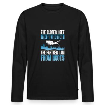 Suivant Je suis loin des idiots - T-shirt manches longues Premium bio Homme - noir - Devant - Nico (187cm)