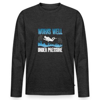 Fonctionne bien sous pression - T-shirt manches longues Premium bio Homme - anthracite chiné - Devant - Nico (187cm)