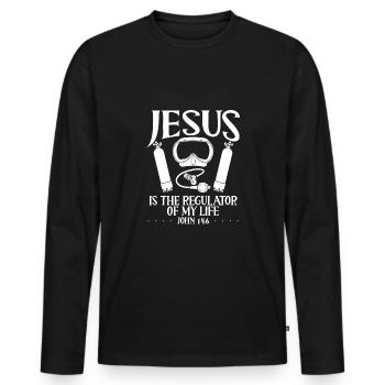 Jesus Ist Der Regler Meines Lebens - Männer Premium Bio Langarmshirt - Schwarz - Vorne - Nico (187cm)