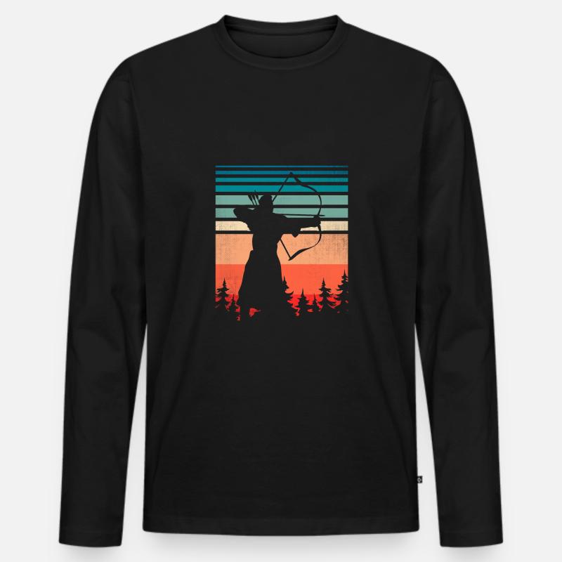 Bogenschütze Mit Pfeil Und Bogen - Männer Premium Bio Langarmshirt - Schwarz