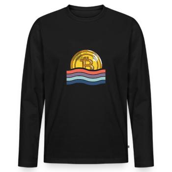 Bitcoin derrière le drapeau - T-shirt manches longues Premium bio Homme - noir - Devant - Nico (187cm)