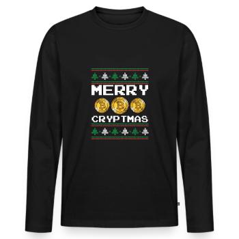 Noël Bitcoin moche - T-shirt manches longues Premium bio Homme - noir - Devant - Nico (187cm)